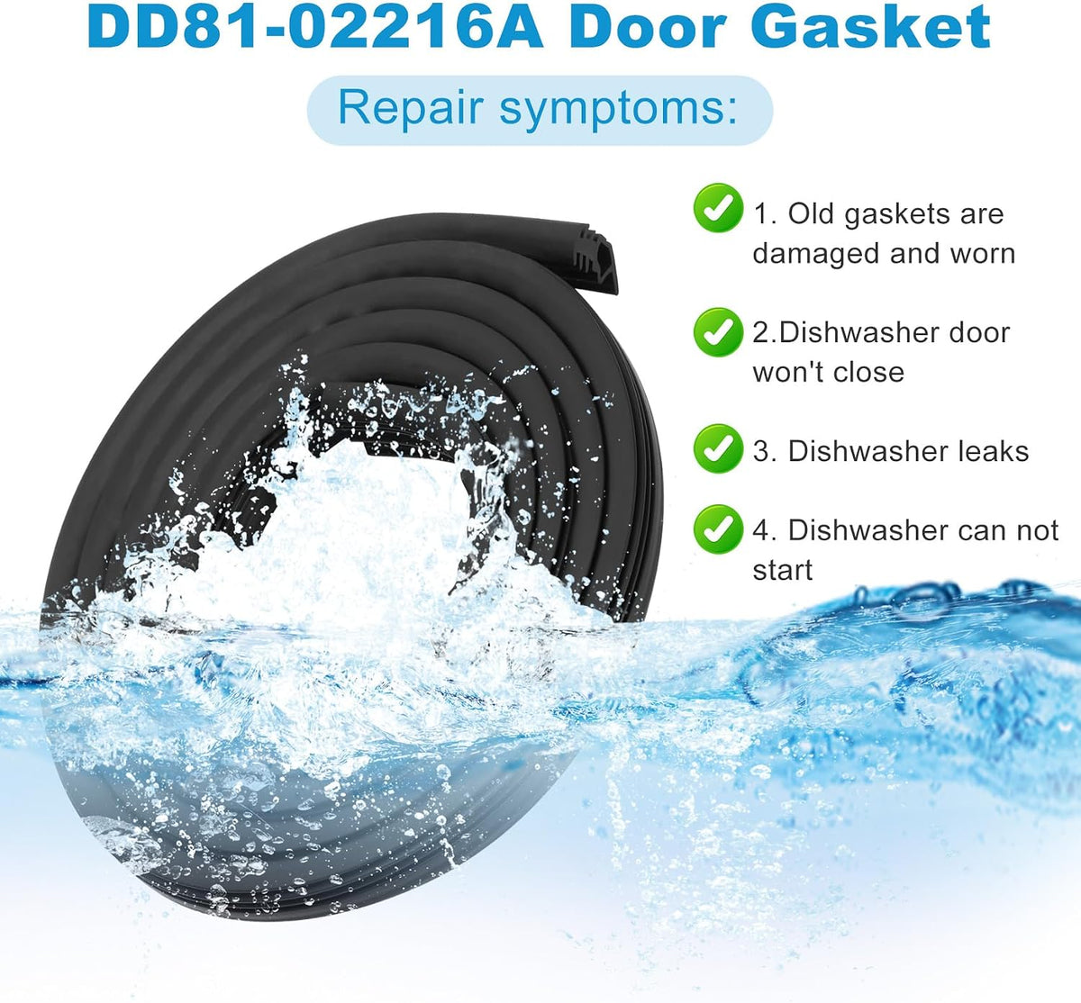 Upgrade DD81-02216A Dishwasher Door Seal Gasket, Upgrade Rubber Compatible with samsung Dishwashers DW80M2020US, DW80R2031US, DW80N3030US, More Detailed Figure 6, 3-Year Warranty