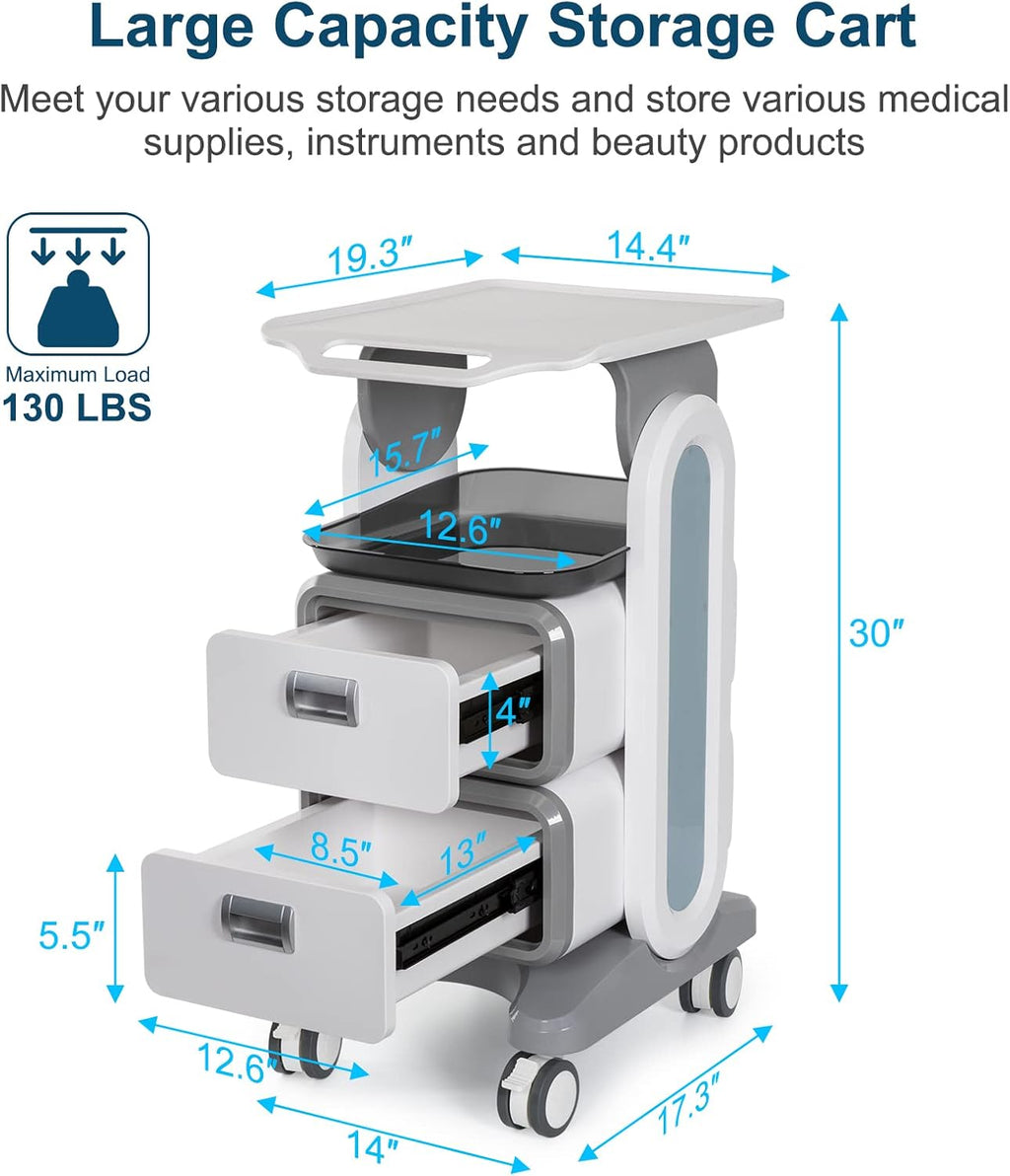 Mobile Medical Trolley Cart 3-Tier 130 Lbs Load Ultrasound Scanner Trolley | Beauty Storage Carts with Drawers