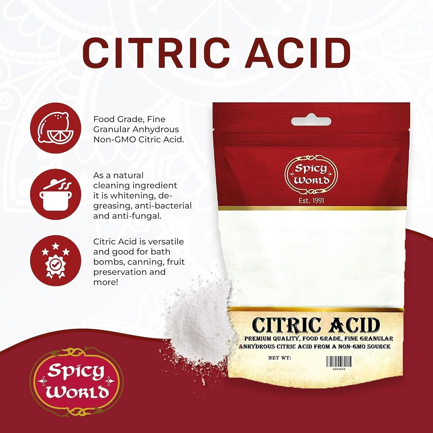 Pure Citric Acid, 7 Ounce (200g) - Food Grade & Non-GMO- Natural Food Preservative, Beauty Ingredient G