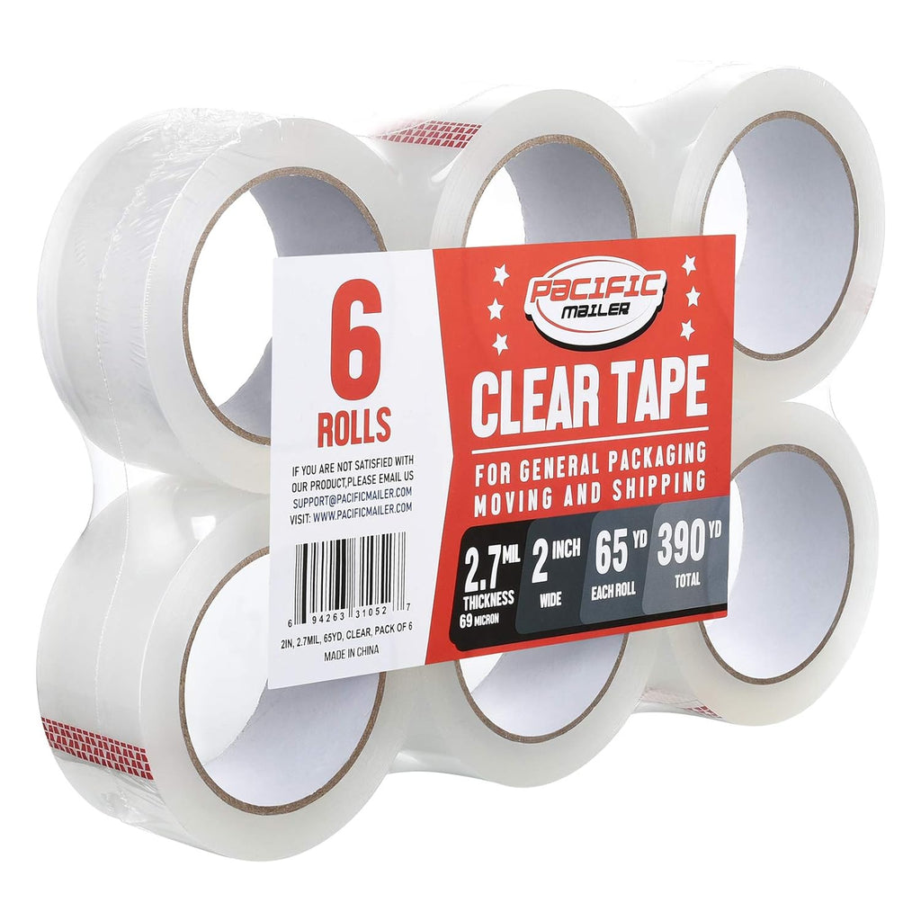 Clear Packing Tape, Heavy Duty Packaging Carton Tape for Shipping Packaing Moving Sealing, 2 Inch Wide, 2.7mil