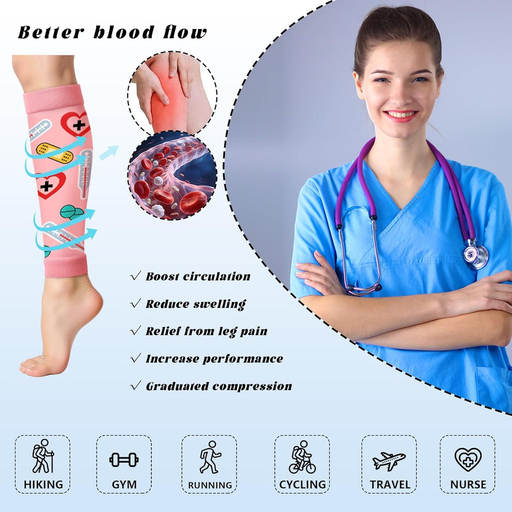 6 Pairs Cna Week Appreciation Gifts Calf Compression Sleeve for Nurse Footless Compression Socks Support Sports