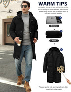 Men's Long Puffer Coat Hooded Quilted Water-Resistant Jacket