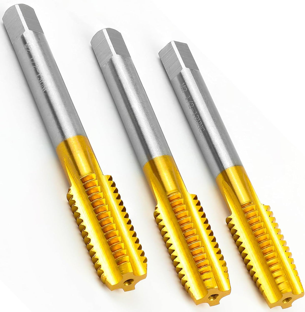 3Pcs 1/2"-13 UNC Thread Tap for Metal,Taper+Plug+Bottom Threading Hand Tap