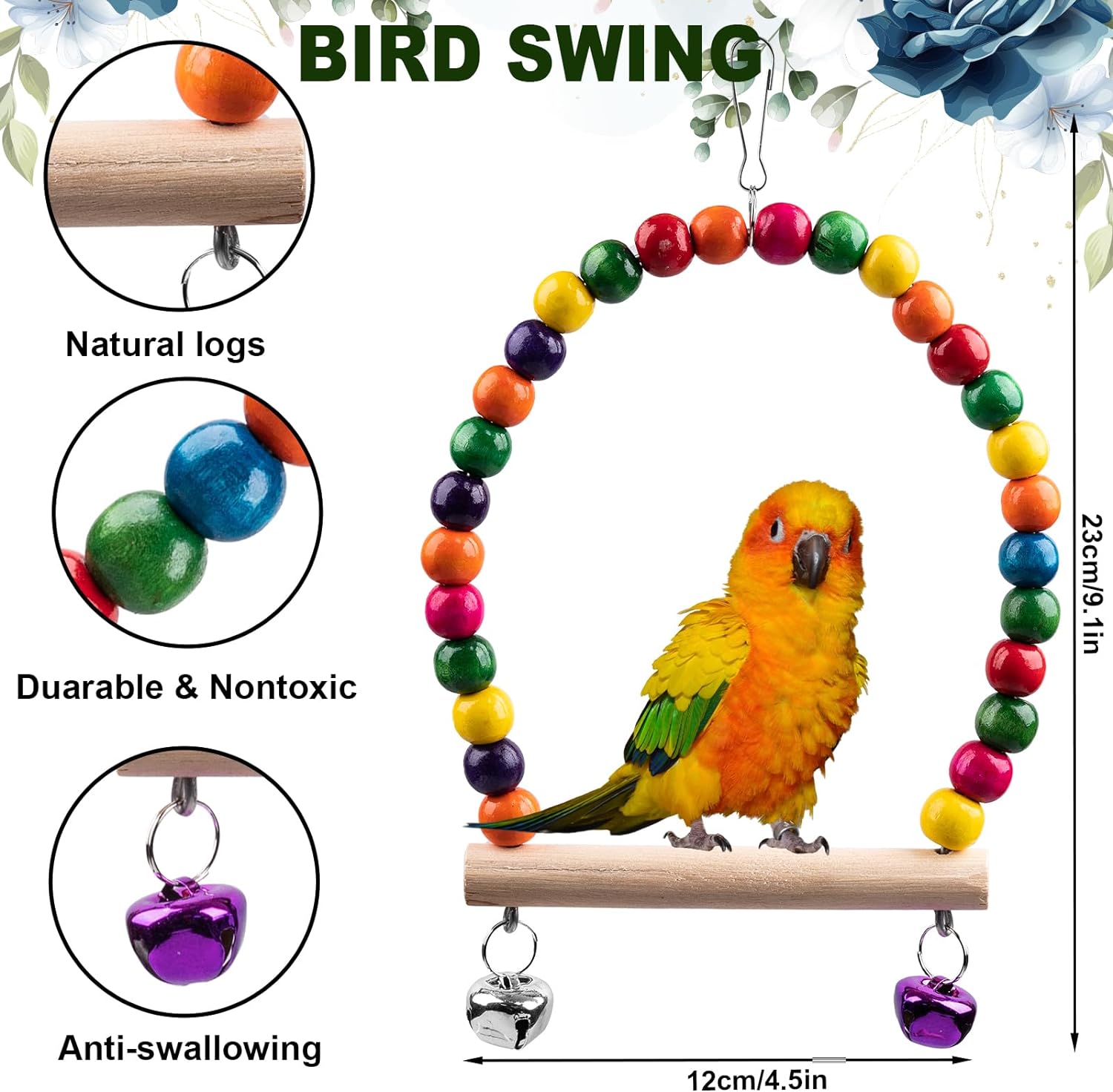 Bird Toys for Parakeets 7Pcs, Wood Parrots Budgie Cage Accessories, Bird Perch Swings for Small Conure Cockatiel