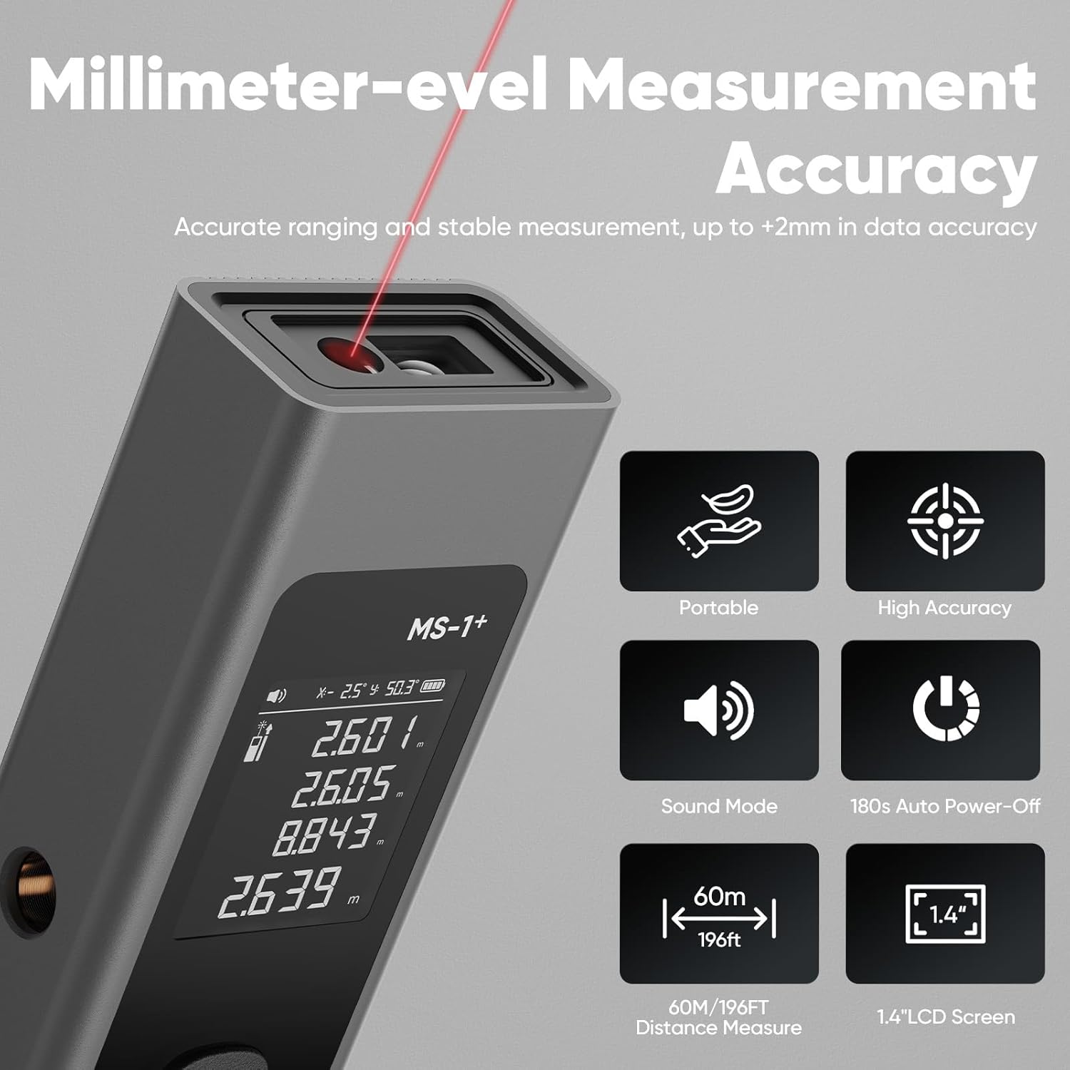 2-in-1 Laser Measure & Line Laser 196 FT - Distance Meter with Cross-Line, Laser Level with 3 Lasers Heads, Type-C