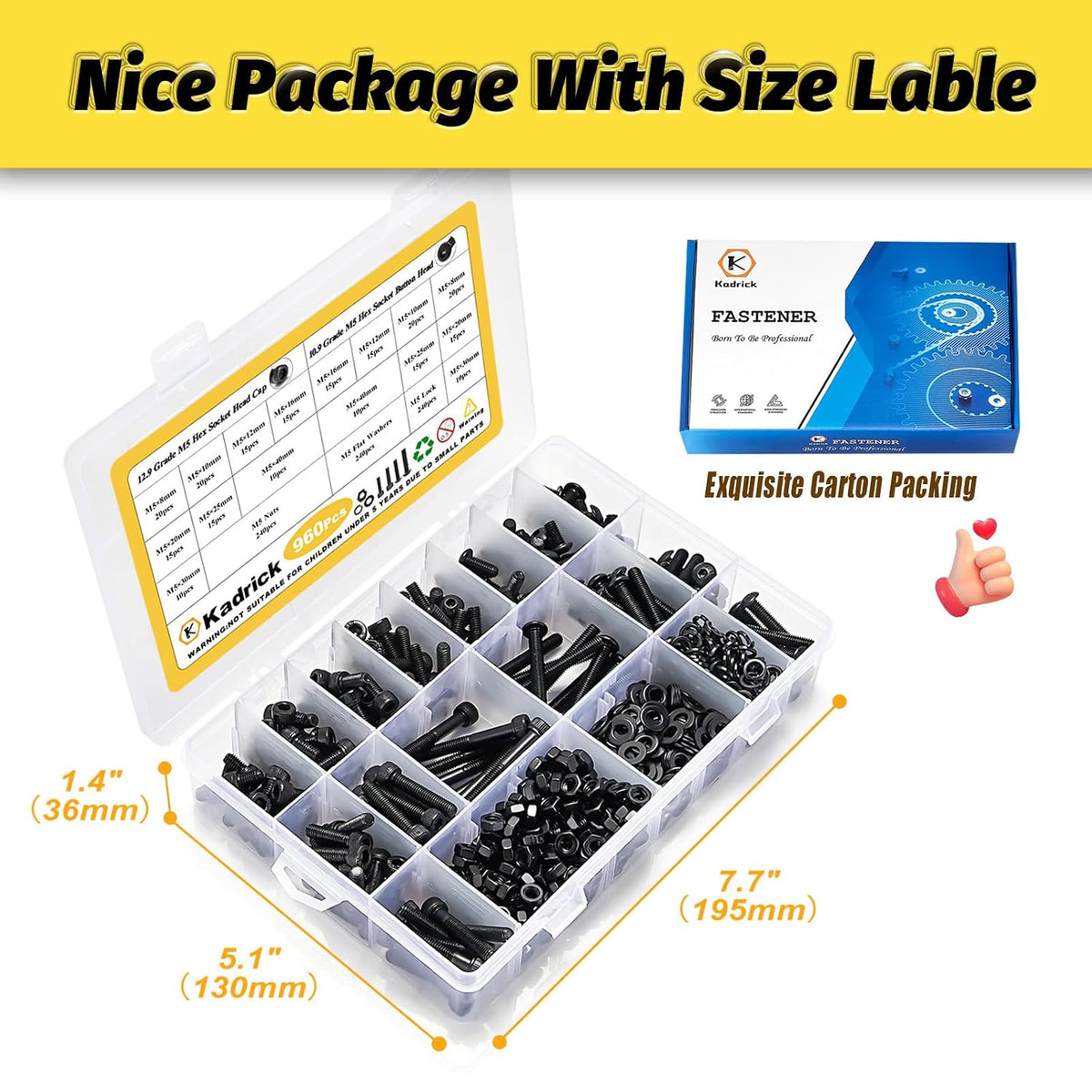 KADRICK 960PCS M5 Screws Assortment,Hex Socket Button & Cap Head M5 Bolts