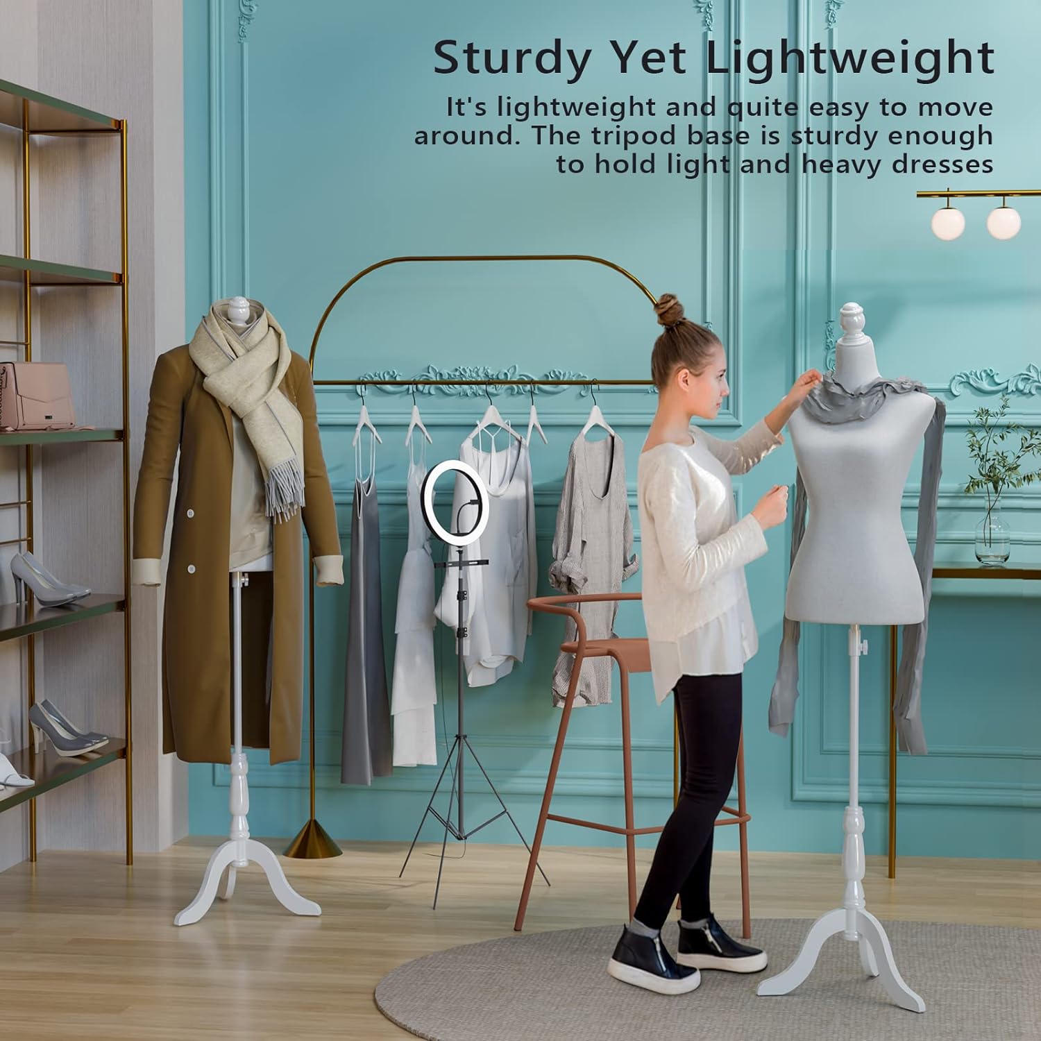 Female Dress Form Pinnable Mannequin Body Torso with Wooden Tripod Base Stand (White, 6)