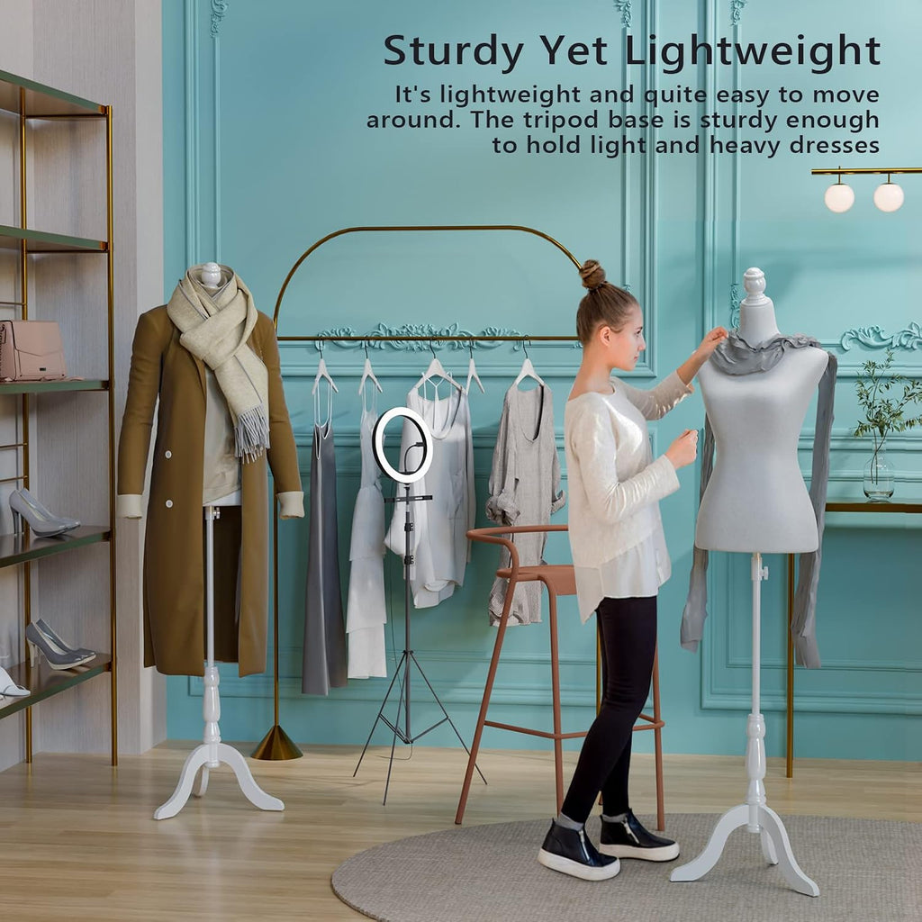 Female Dress Form Pinnable Mannequin Body Torso with Wooden Tripod Base Stand (White, 2-4)