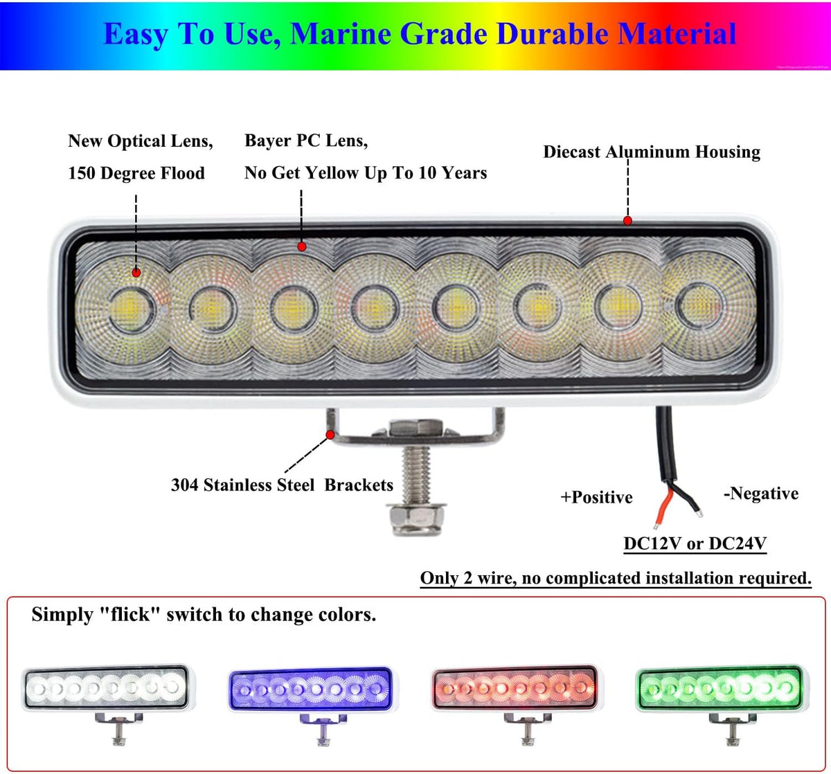 RGBW LED Spreader Lights for Boat, Waterproof Deck/Dock Lights