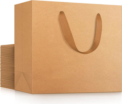 Kraft Paper Gift Bags, 25pcs Small 10.6"x3.1"x8.3" Brown Sturdy Heavy Duty Shopping Bags with Handle Bulk, Retail