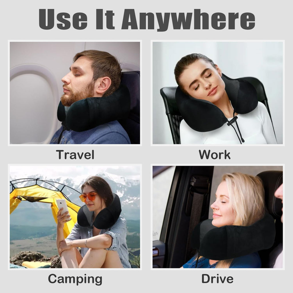 Travel Pillow, Memory Foam Neck Pillow for Traveling, U Shape Neck Pillow Airplane Portable Flight Pillow Travel Kit