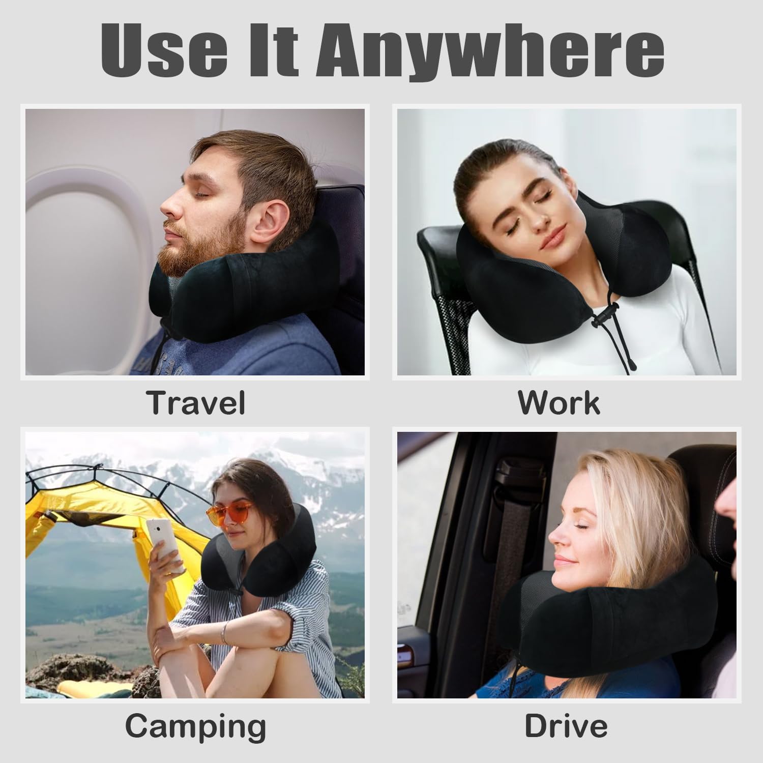 Travel Pillow, Memory Foam Neck Pillow for Traveling, U Shape Neck Pillow Airplane Portable Flight Pillow Travel Kit