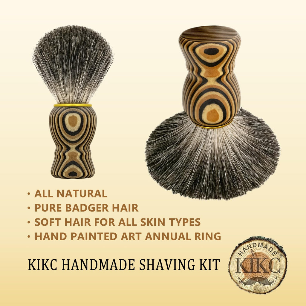 Hand Crafted Pure Badger Shaving Brush for Wet Shave, Soft Bristle, Art Annual Ring Wood Handle, Best Gift for