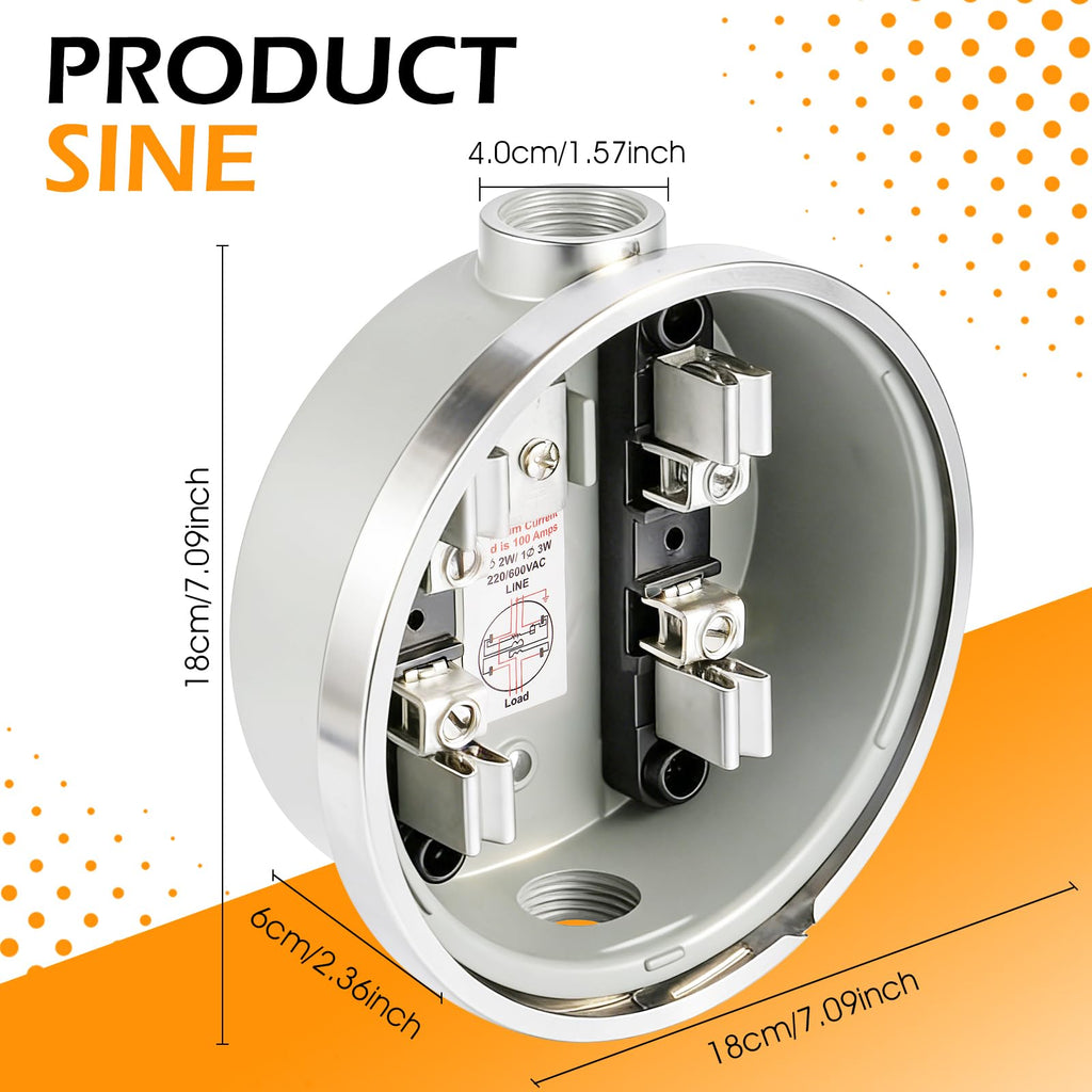 100A 4 Jaw Meter Base, 240V 3 Wire Ring Type Meter Socket with Horn Bypass Cover Plate, For Overhead & Underground Power Feed