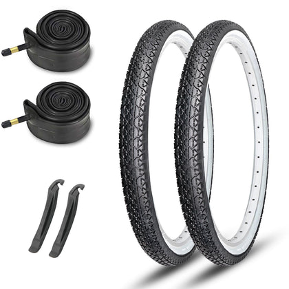 2-Pack Cruiser Bike Tires Set: 26 x 2.125 Inch Folding Tires, Inner Tubes, and Tire Levers Replacement Kit for Beach