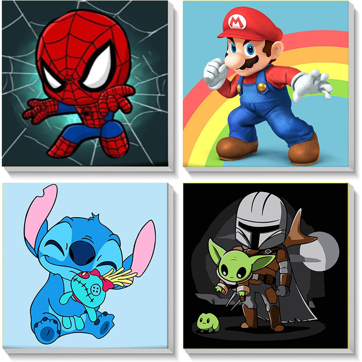 4 Pack Cartoon Paint by Number for Kids with Wooden Frame