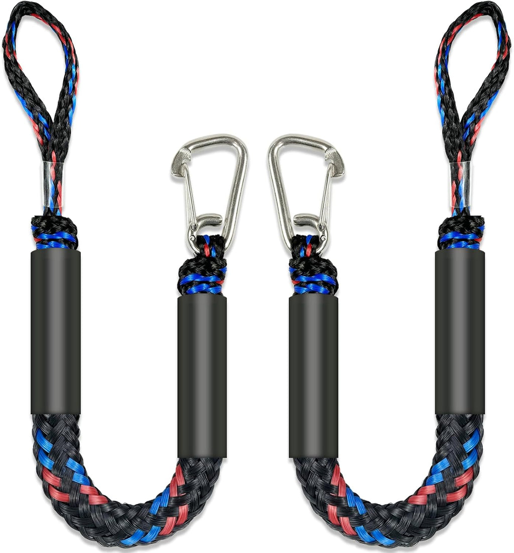 Fender Lines Anchor Bungee 316 Stainless Clip Boat Dock Lines 2PCS (Black Blue Red, 2 Feet)