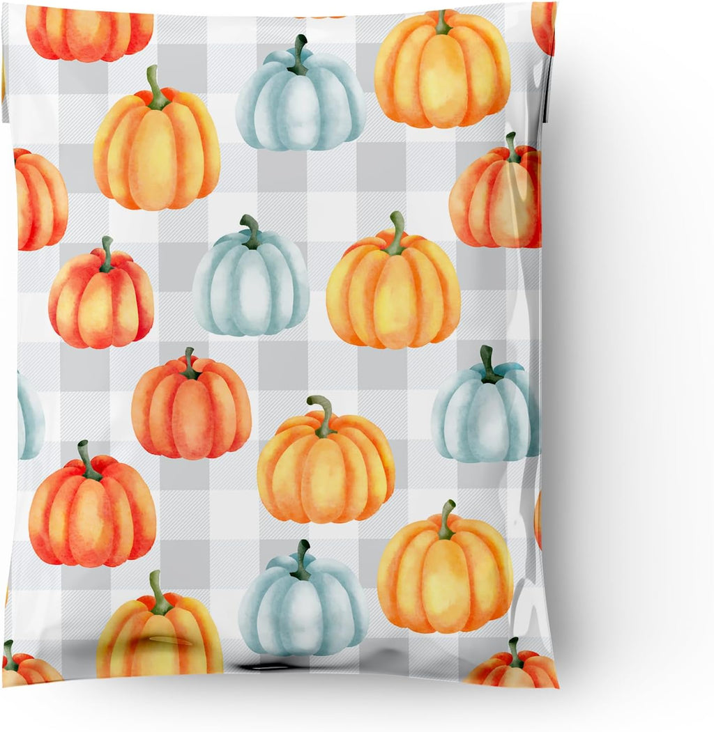 10x13 (100) Fall Pumpkin Designer Poly Mailers Waterproof Self Sealing Tear Resistant Polymailers Shipping Envelopes
