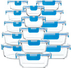 30 Piece Extra Large Glass Food Storage Containers with Lids, Blue