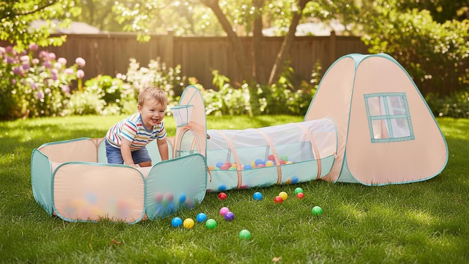 3 in 1 Pop Up Play Tent with Ball Pit, Indoor/Outdoor Playhouse | Baby Ball Pit, Tunnel Toys for Toddlers 1-3, Soft