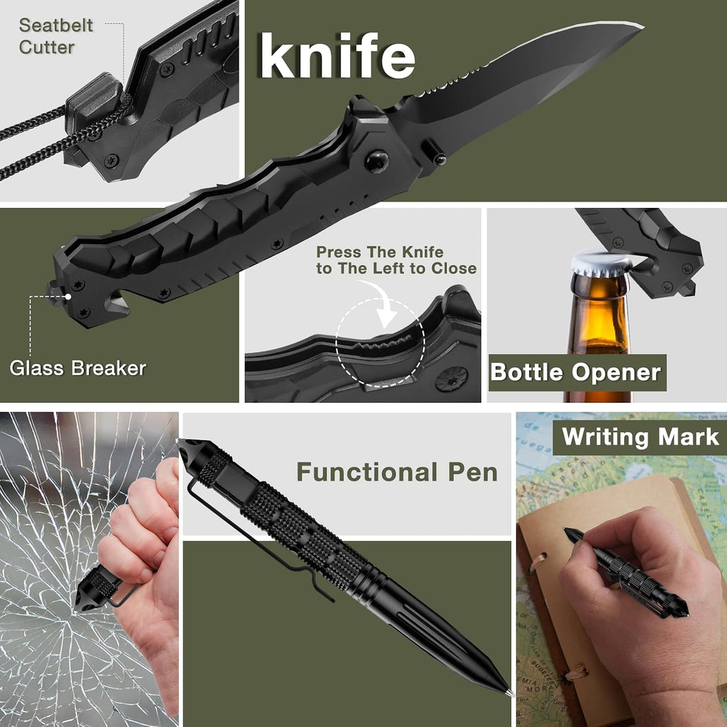 Survival Kits, Hiking and Camping Essentials, Emergency Survival Gear, Gifts for Men, Husband, Teenagers, Cool
