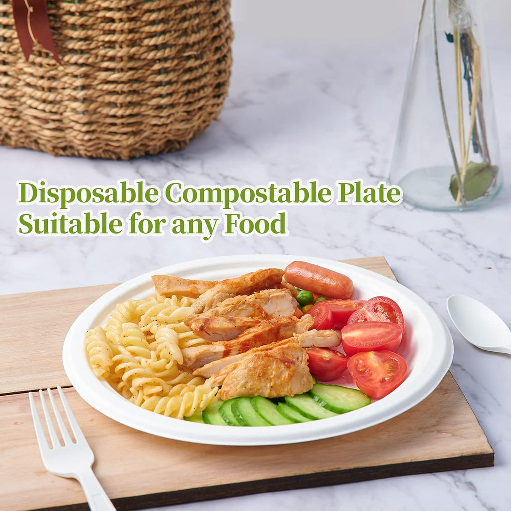 10 in 150 Pack White Compostable Disposable Paper Plates for Party