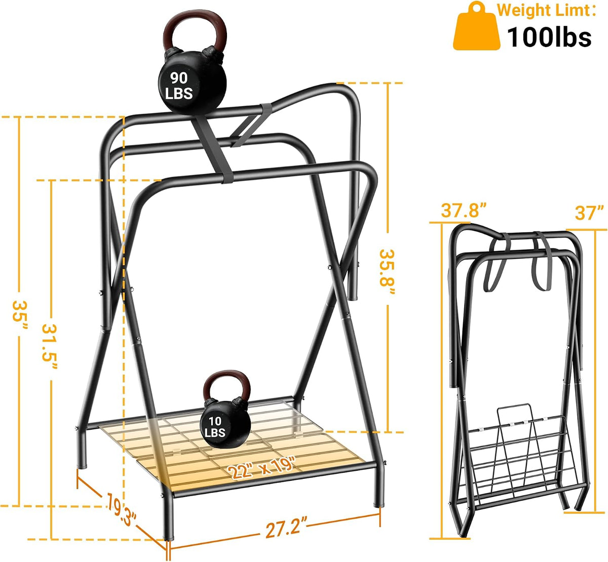 Foldable Saddle Rack with Bottom Storage Shelf – Heavy Duty Horse Saddle Stand for English & Western Saddles
