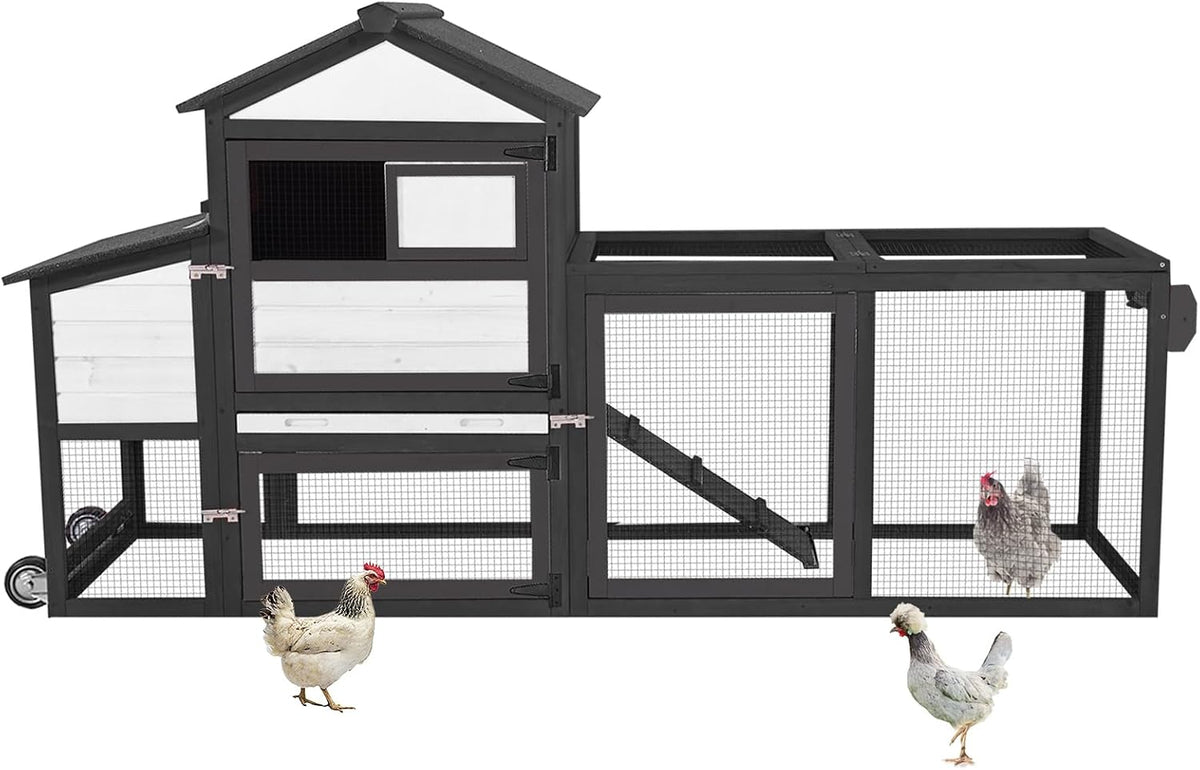 Mobile Chicken Coop Wooden with Wheels, Expandable Outdoor Chicken Tractor with Nesting Box & Pull-Out Tray