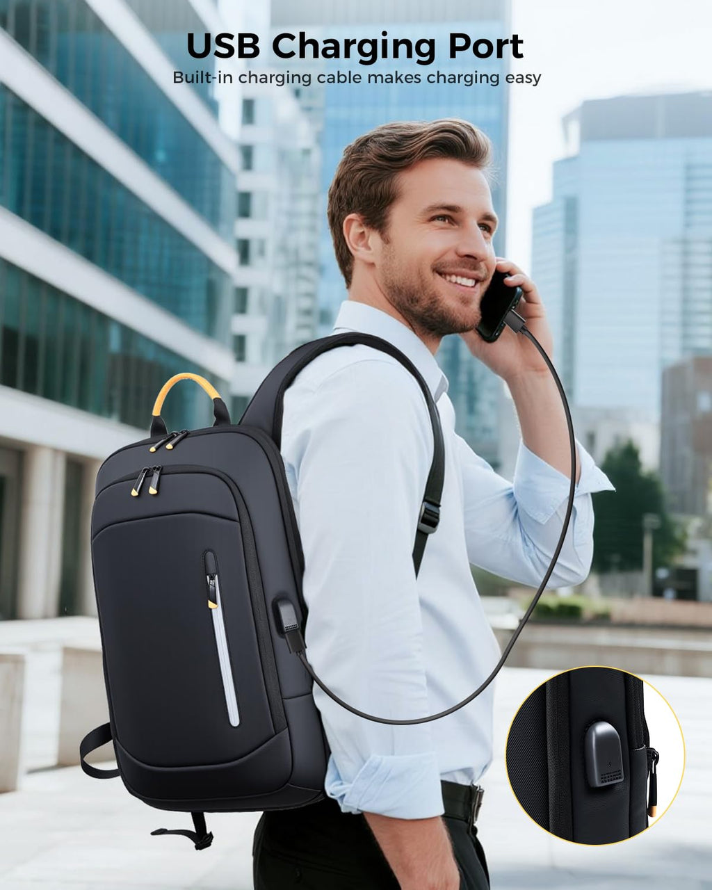 Slim Laptop Backpack for Men, 15.6 Inch Business Travel Backpack with USB Charging Port, Lightweight Work Computer