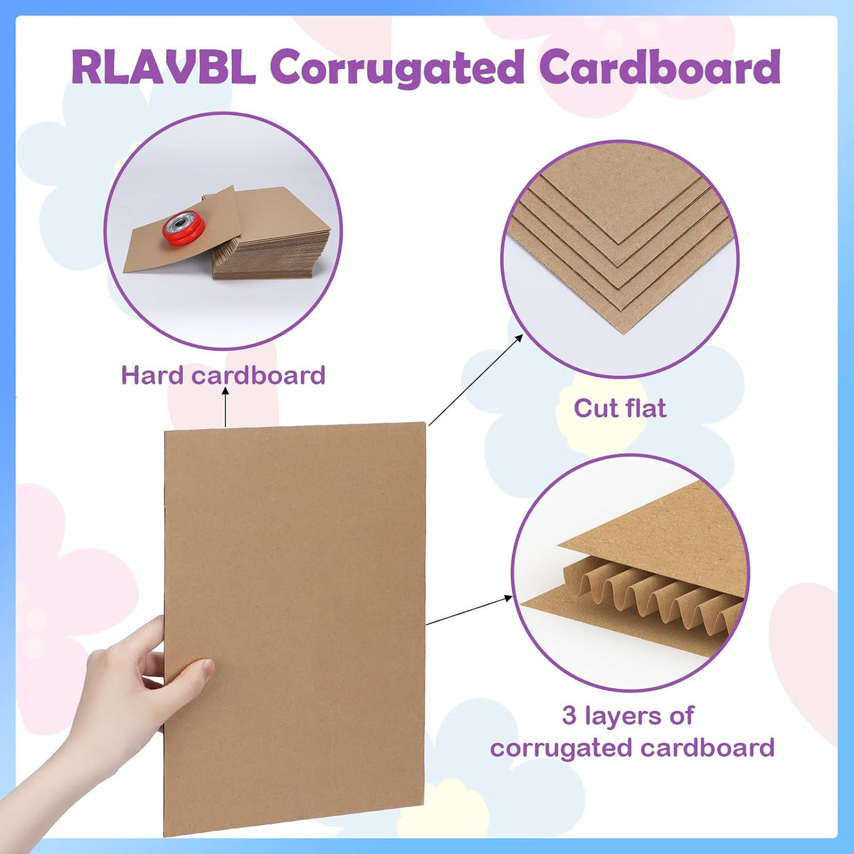 50 Pack 8.5x11 Corrugated Cardboard Sheets, Flat Cardboard Inserts for Shipping, Mailing, Packing, DIY Crafts