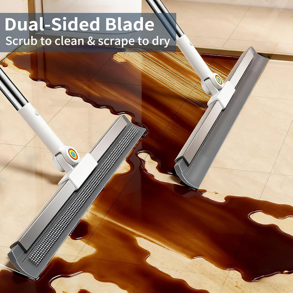 Floor Squeegee for Concrete Floor, Squeegee for Floor with 180° Rotating Head & 63" Long Handle, Garage Squeegee