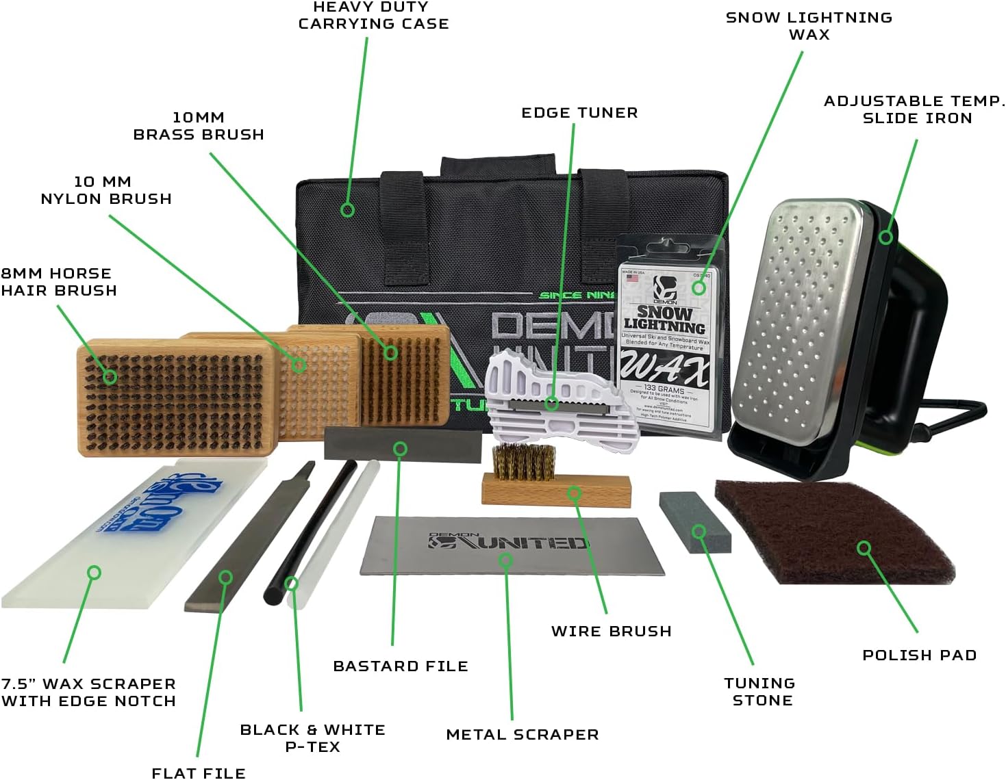 USA Silver Edition Ski & Snowboard Tuning Kit w/All Season Wax, Ski Hot Wax Iron, Edge Tuner, Metal Scraper, & More!