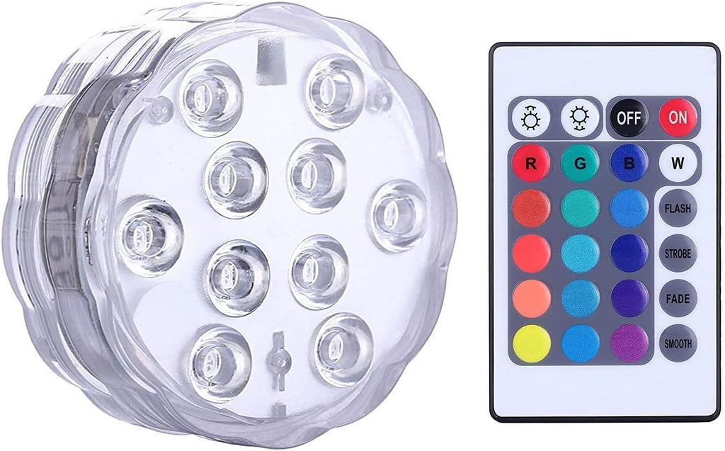 Submersible Pool Light w/Remote, 1-Pack IP68 Waterproof Battery Powered LED | RGB 16 Colors Changing Dimmable