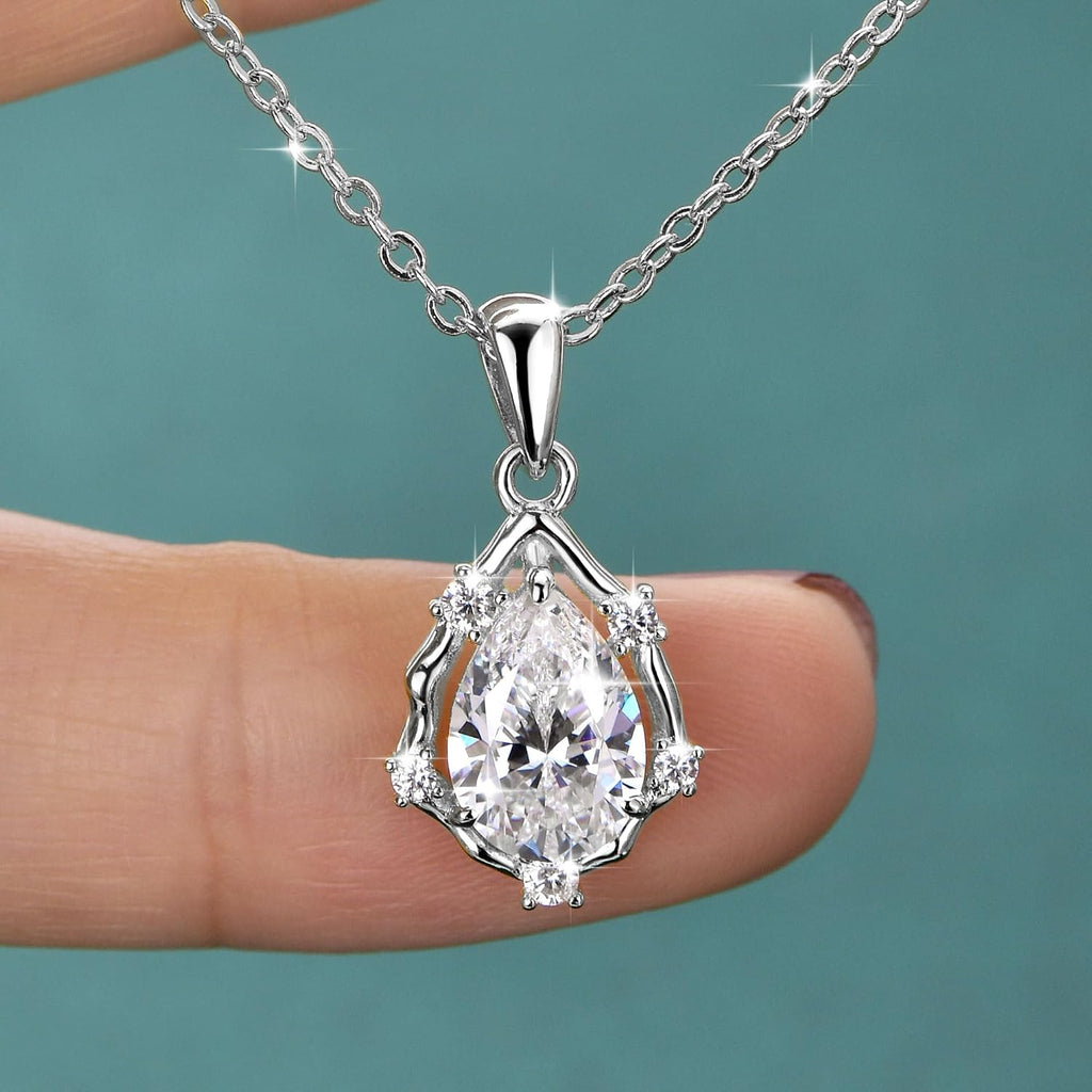 Pendant Necklace for Women, 5A Cubic Zirconia Solitaire Silver Necklace for Women, CZ Vintage Teardrop Pendant 18"+2"