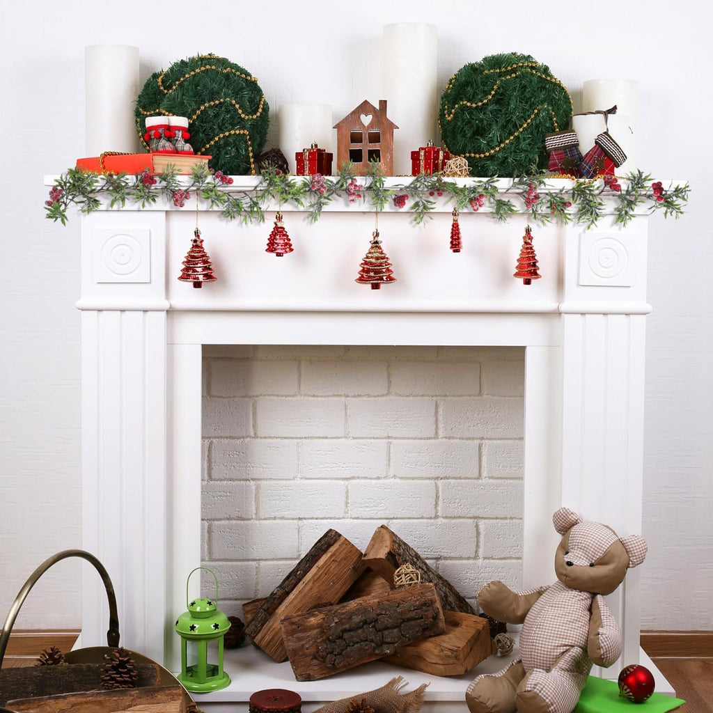 Christmas Garland for Table Decorations, 5.2Ft Holiday Garland with Frosted Snowy Bristle Pine for Mantle Stairs