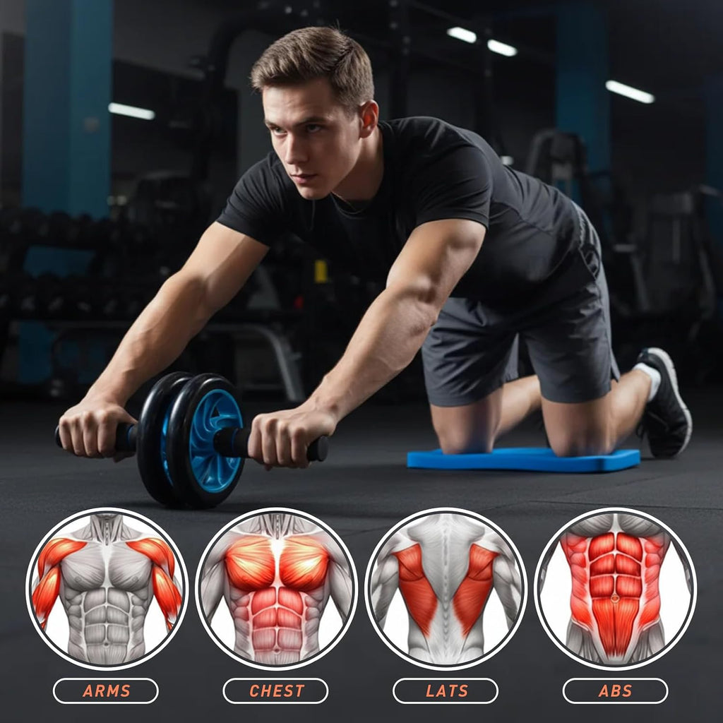 5 IN 1 AB Wheel Roller Home Gym Workout Exercise Equipment | Abdominal Wheel with Push Up Bar Knee Mat Jump Rope Hand
