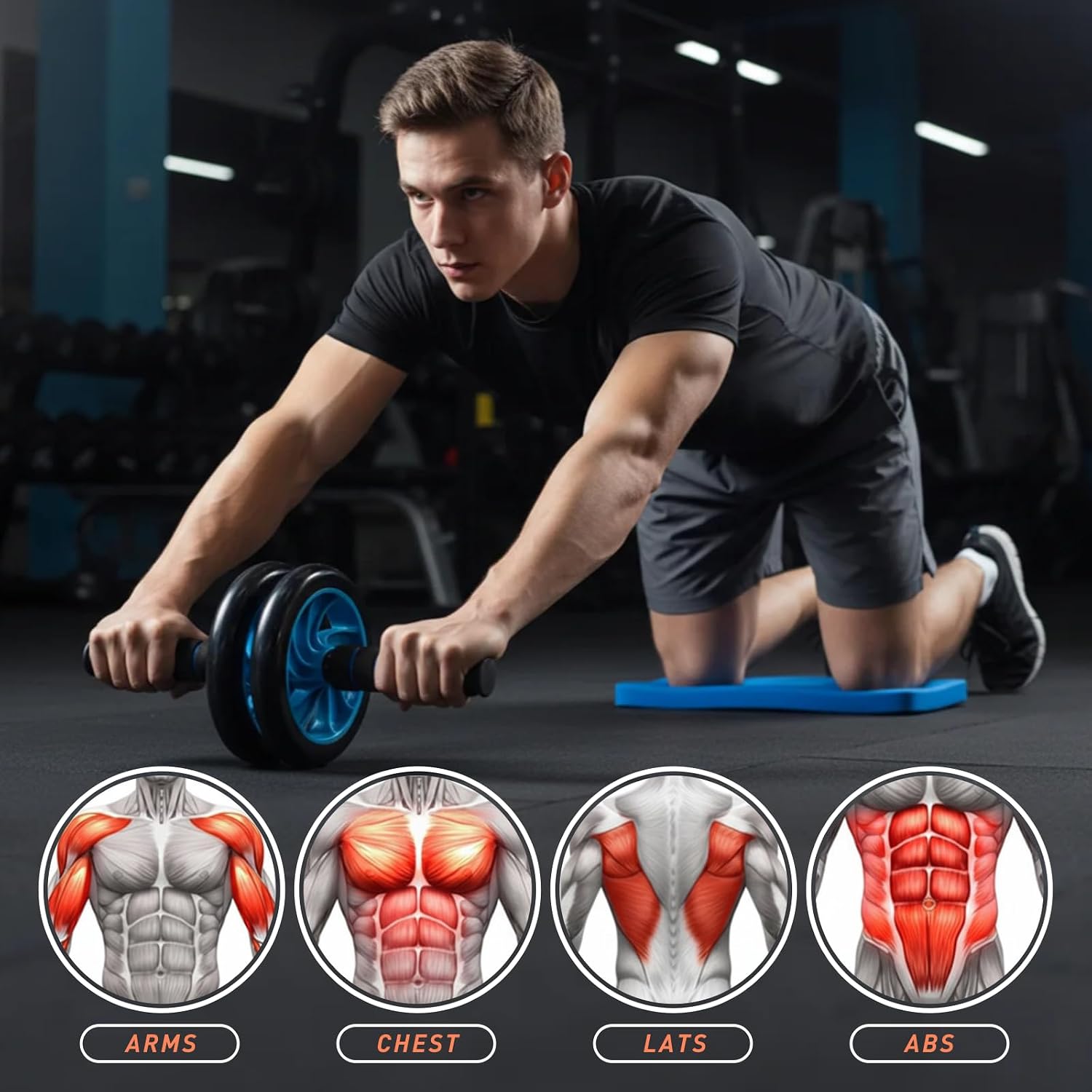 5 IN 1 AB Wheel Roller Home Gym Workout Exercise Equipment | Abdominal Wheel with Push Up Bar Knee Mat Jump Rope Hand