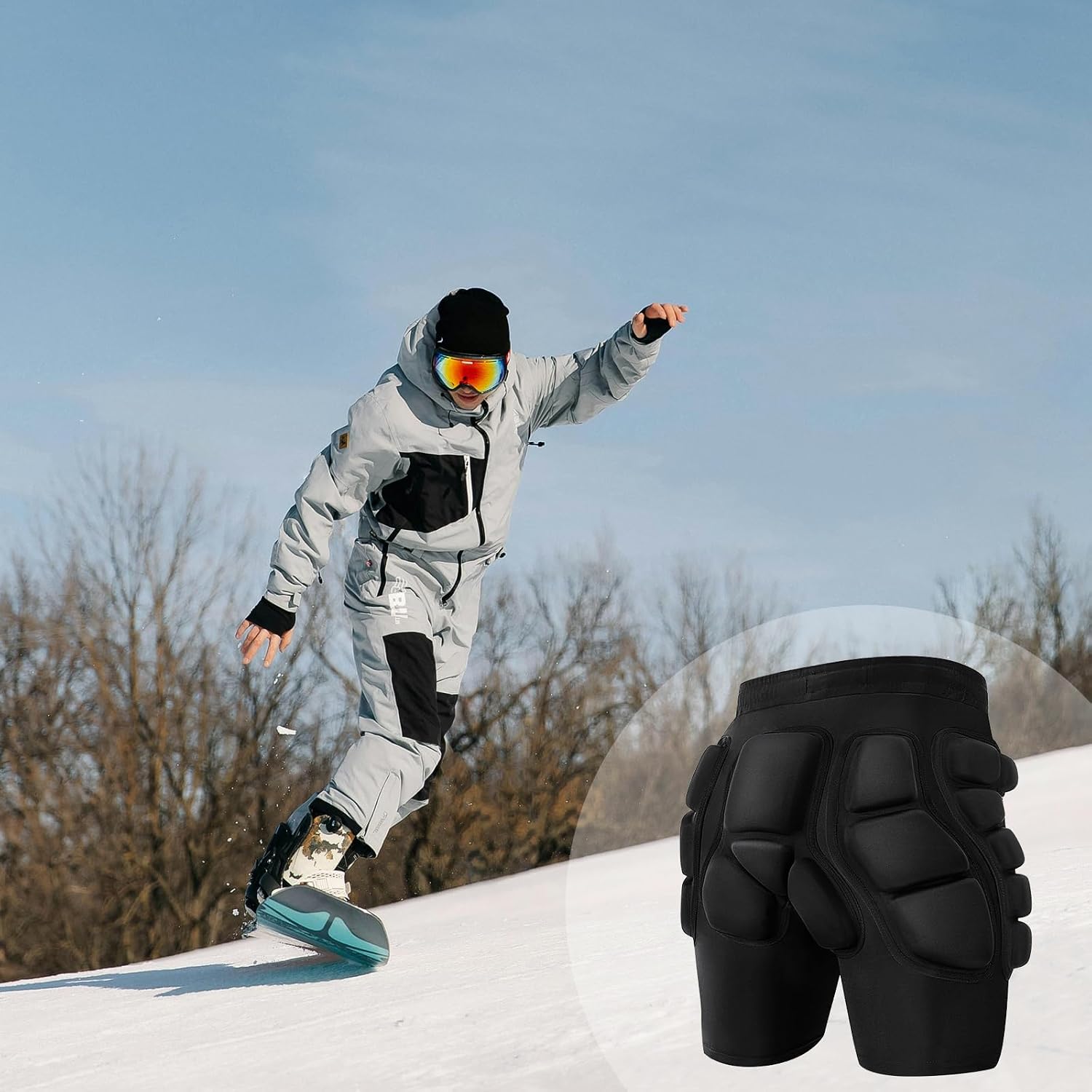 3D Protection Hip Butt EVA Padded Shorts, Crash Pad Impact Gear for Ski, Skating, Snowboarding, Skateboarding for Men