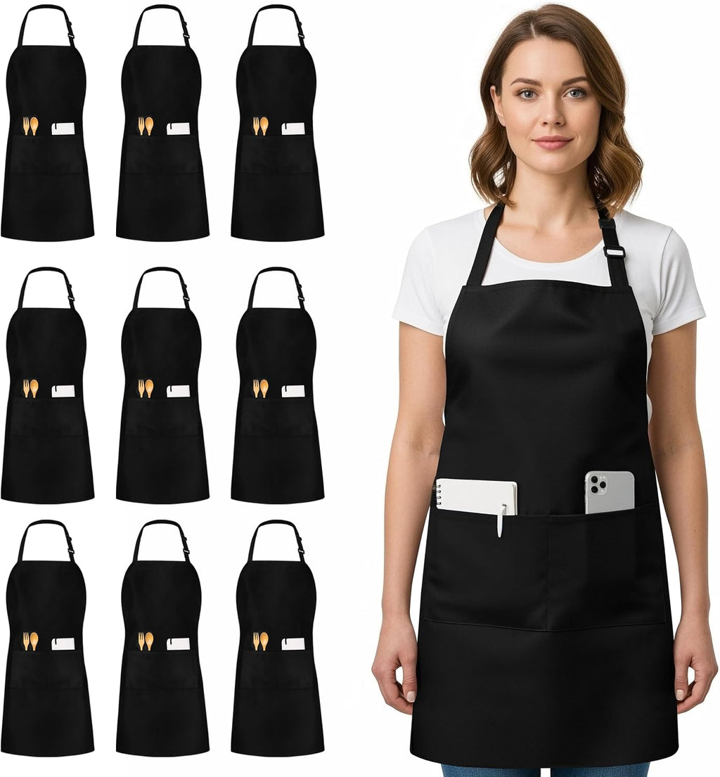 Bib Aprons 10 Pack Adjustable With 2 Pockets 100% Polyester