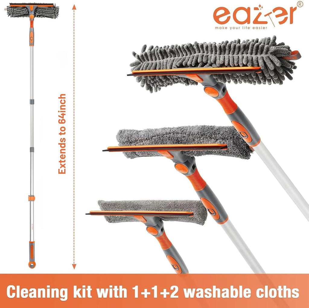 2-in-1 Window Cleaner Tool, 64'' Window Squeegee for Home, Window Cleaning Squeegee Kit with Telescopic Pole, Window