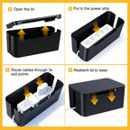 Eichzer Cable Management Box with Lid, Three Entry/Exit Slots, Black