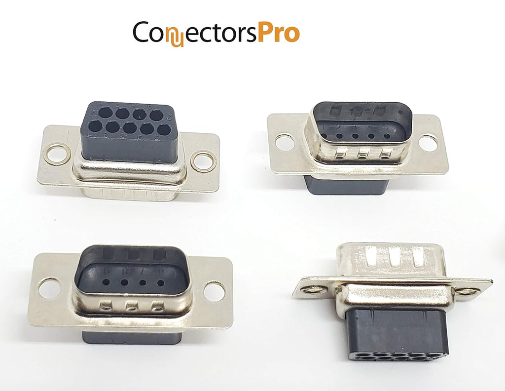5 Sets Crimp Type DB9 Male + Plastic Hoods + Pins D-Sub 9P Male Crimp Connector, Pin Hood Kit 5 DB9 Males + 5 Hoods + 50 Pins