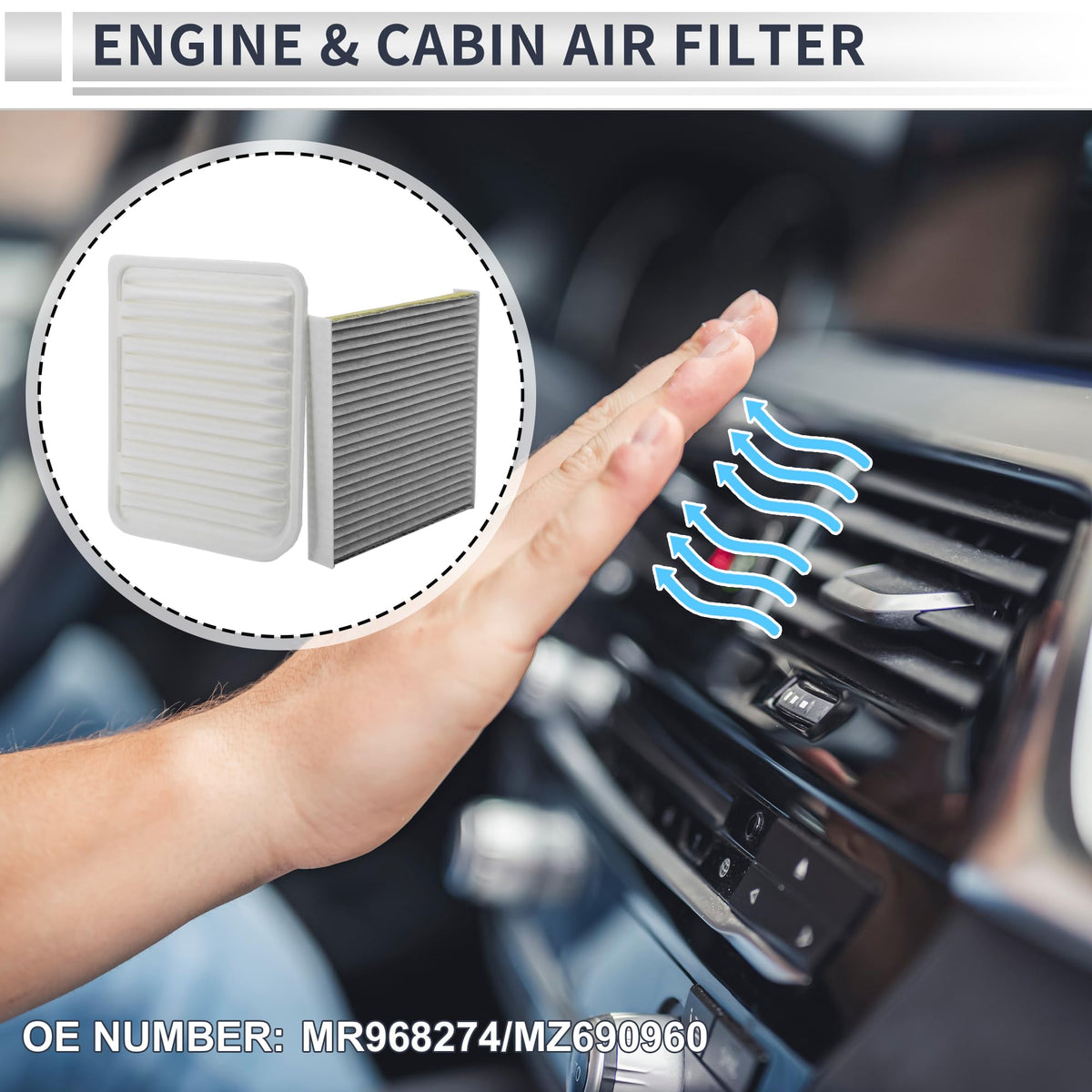 RATCHROLL Engine Cabin Air Filter Combo Set for Mitsubishi Outlander 13-24