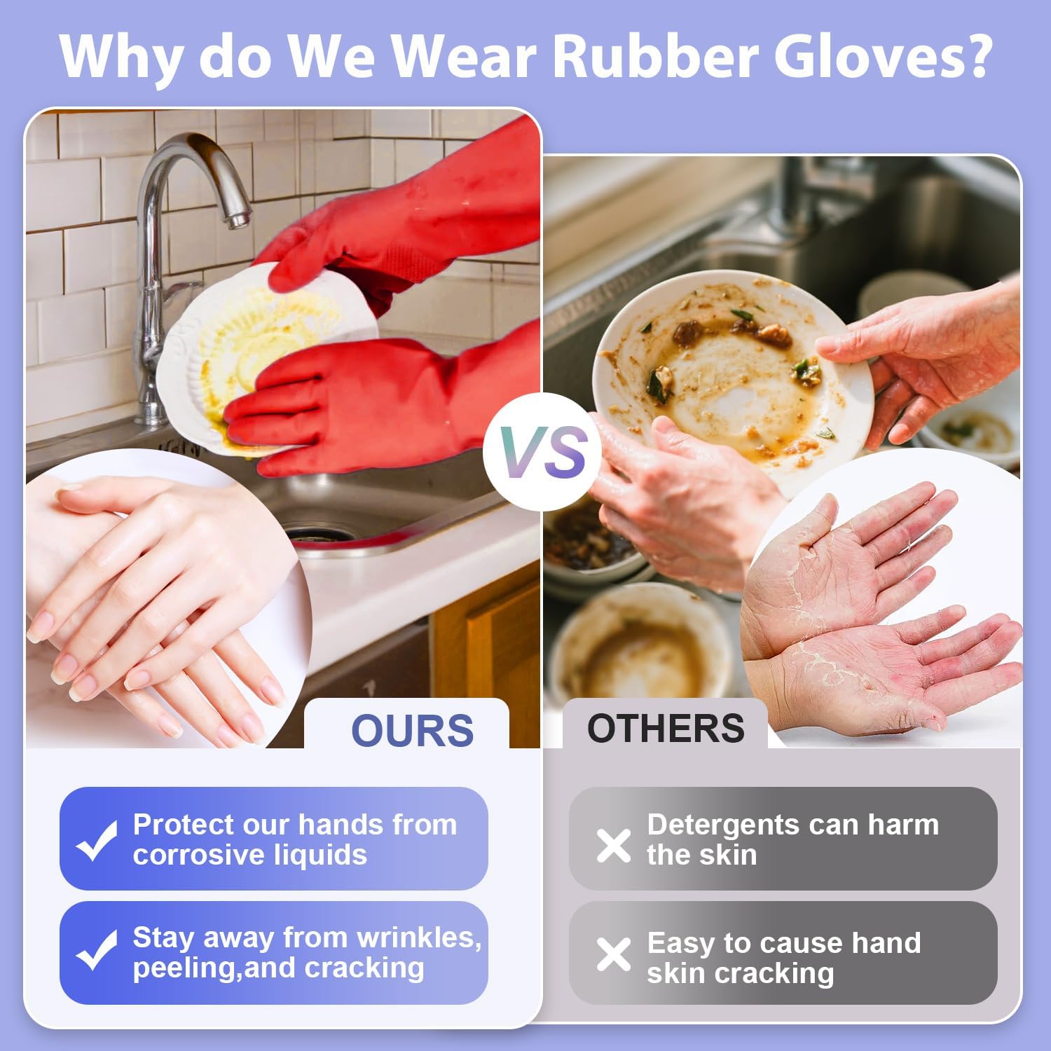 Rubber Kitchen Dishwashing Gloves - 4 Pairs Colorful Reusable Cleaning Gloves for Kitchen Washing Dishes and