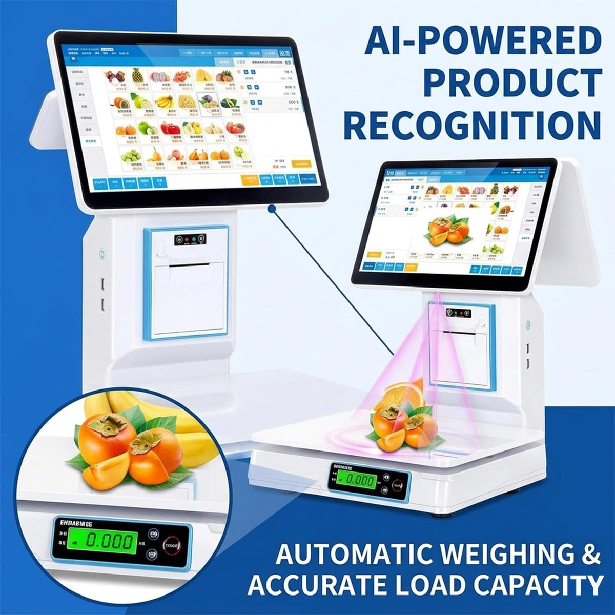 15.6" Commercial POS Cash Register Scale with Integrated Printer, Touchscreen, Barcode Scanner