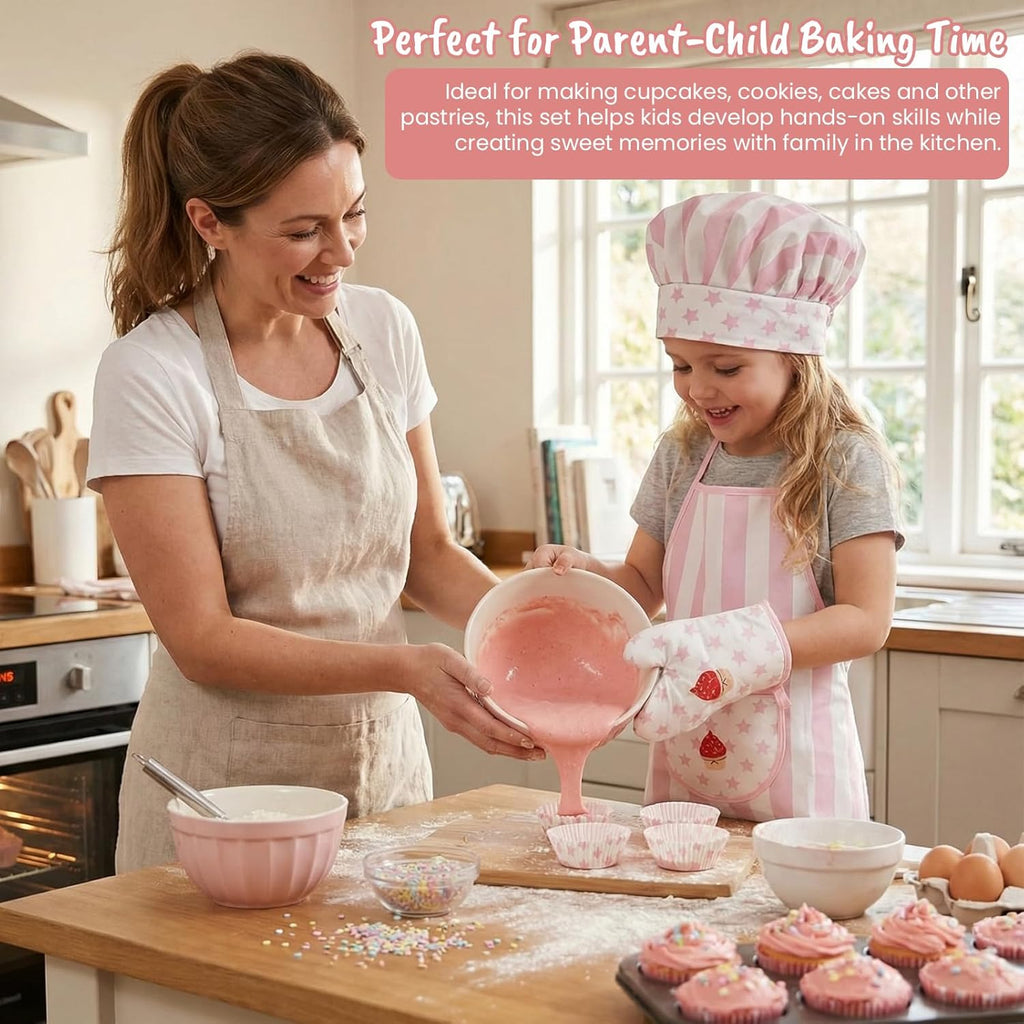 Kid Apron and Chef Hat Set, 3 Pcs Children Cooking Baking Set Kits Role Play Chef Toy Kid Cooking Gift for Girls Boys