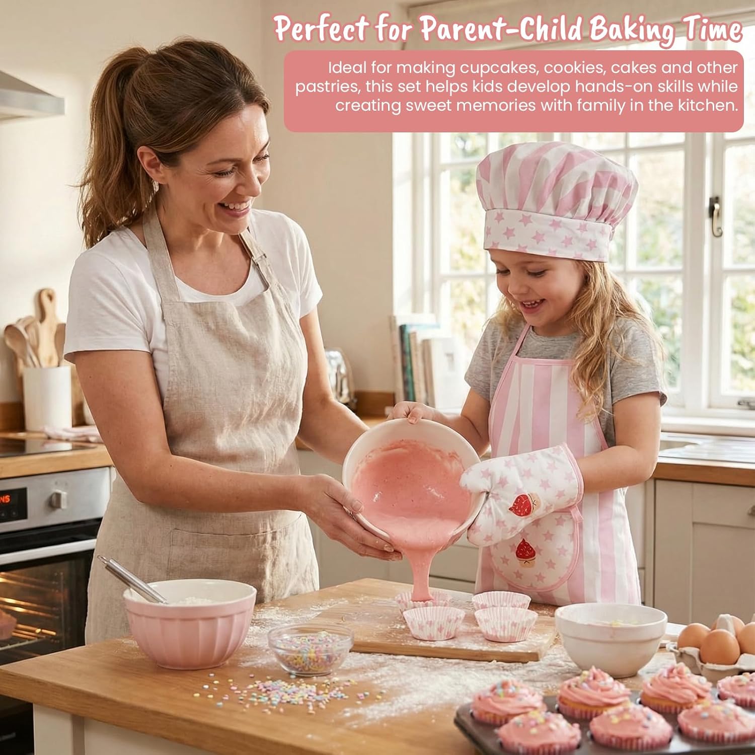 Kid Apron and Chef Hat Set, 3 Pcs Children Cooking Baking Set Kits Role Play Chef Toy Kid Cooking Gift for Girls Boys