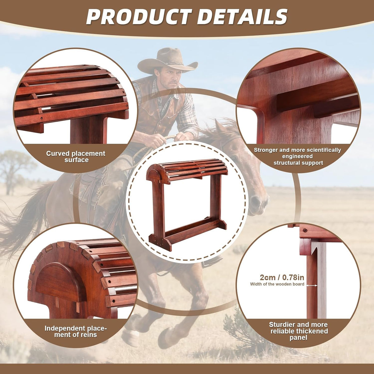 Extra-Large Wood Saddle Rack-Enhanced Height & Length with Reinforced Stability,Non-Abrasive Design,Heavy-Duty Saddle