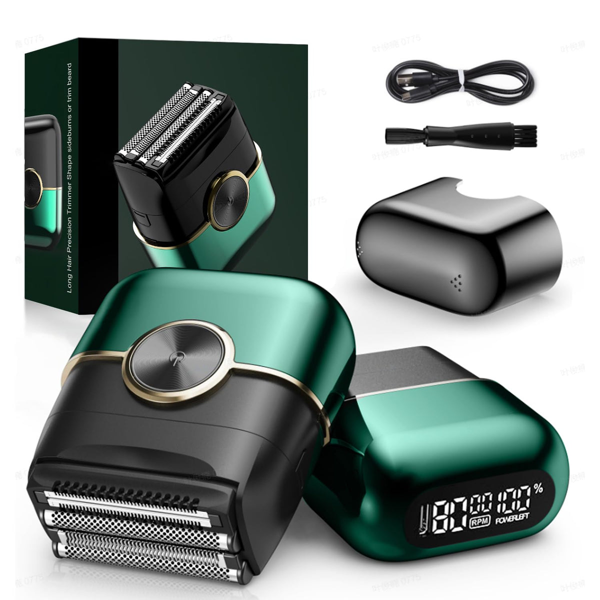 Electric Foil Shavers for Men: 4 Floating Blades & LED Display - Emerald Green