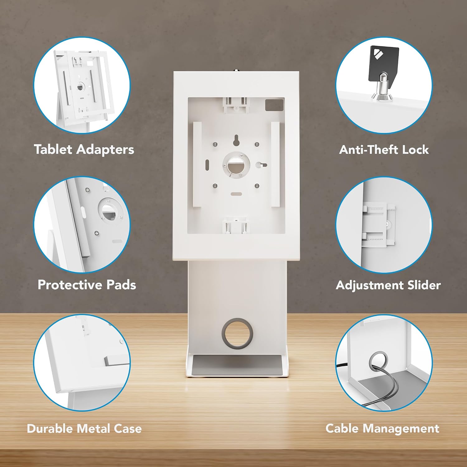iPad Kiosk Stand with Printer Shelf, Locking Anti-Theft, White | Tablet POS Stand for Countertop Checkout, 90°